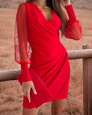 Kleid Mesh V-Ausschnitt Mode Patchwork