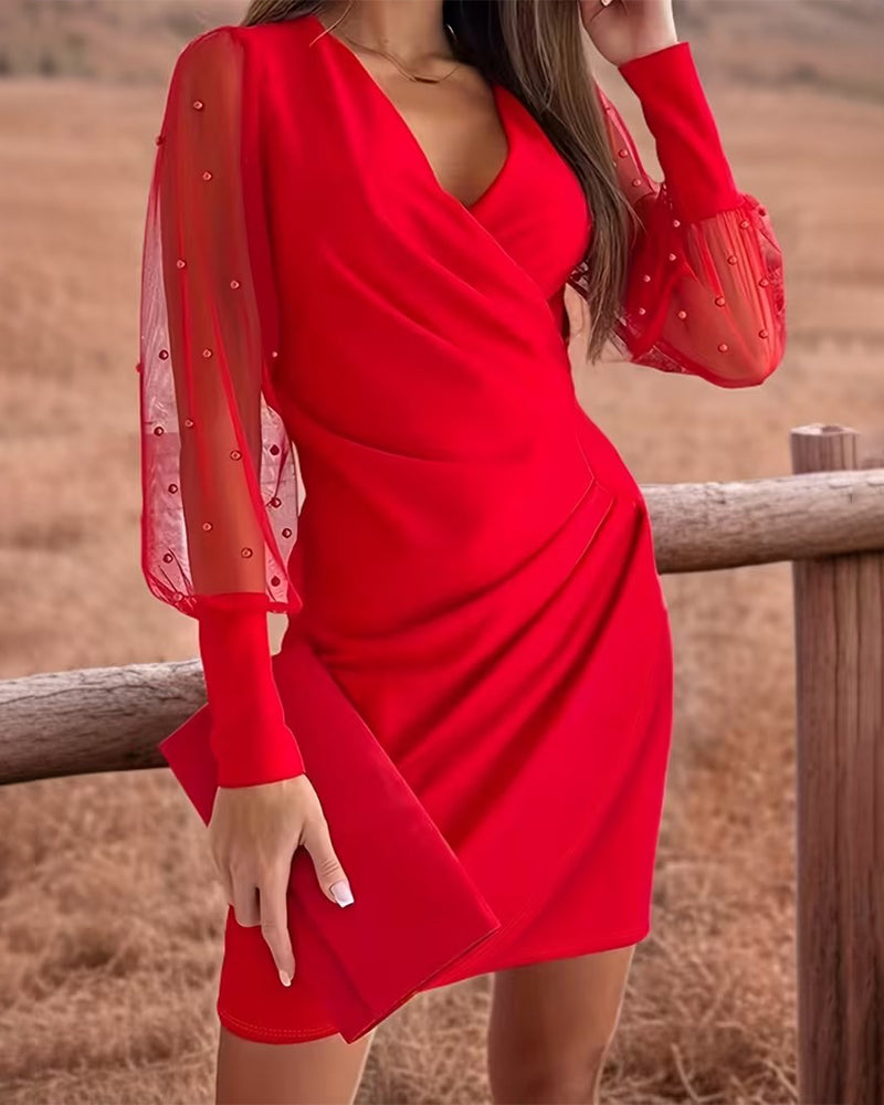 Kleid Mesh V-Ausschnitt Mode Patchwork