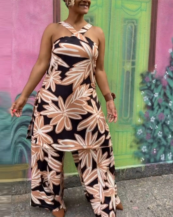 Kleid Set Kreuzrücken Bedruckt Elegant