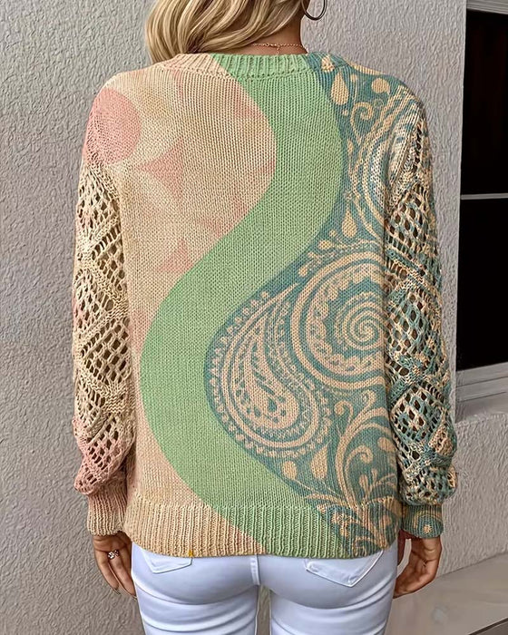 Pullover Farbblock Ausgeschnitten V-Ausschnitt Gestrickt