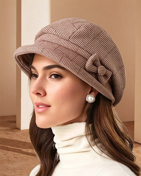 Damen Elegante Karomuster Schleife Dekor Baskenmütze