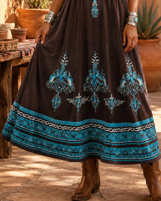 Kleid Bohème Ethnischer Druck Maxi