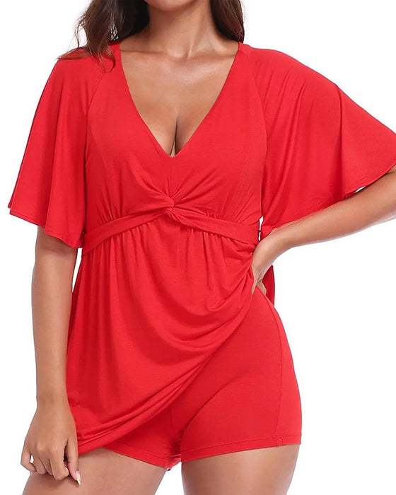 Kleid V-Ausschnitt Taillenbetonender Overall