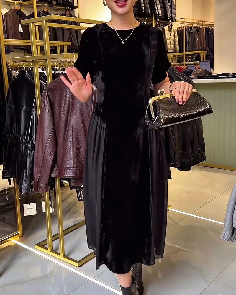 Kleid Rundhals Plissiert Slim Fit Großer Rock