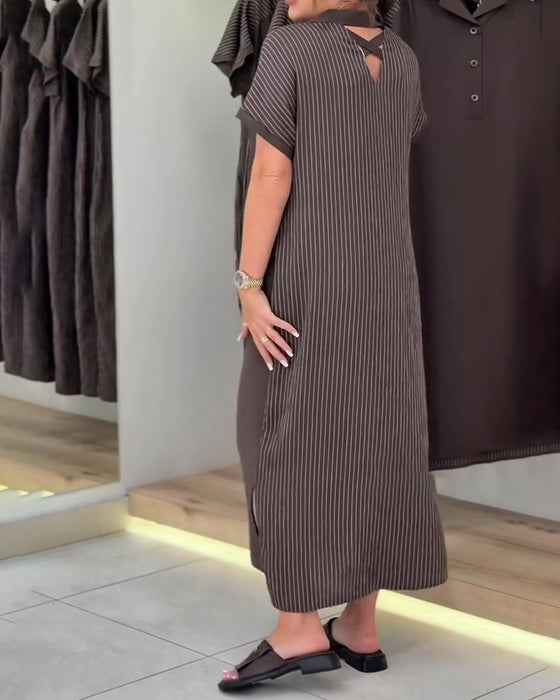 Kleid V-Ausschnitt Revers Streifen Ausschnitt