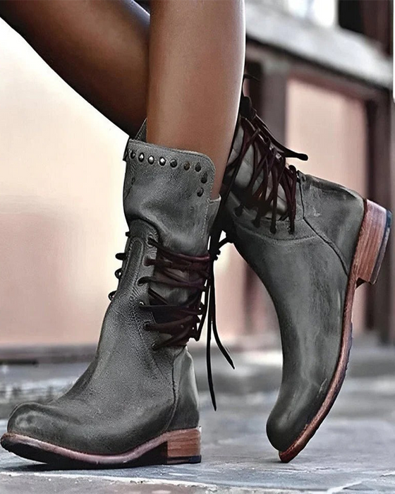 🔥 Neueste 2025 🔥 Vintage Damenstiefel Mit Seitlicher Schnürung