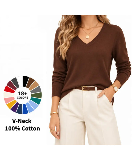 Pullover V-Ausschnitt Uni Langarm