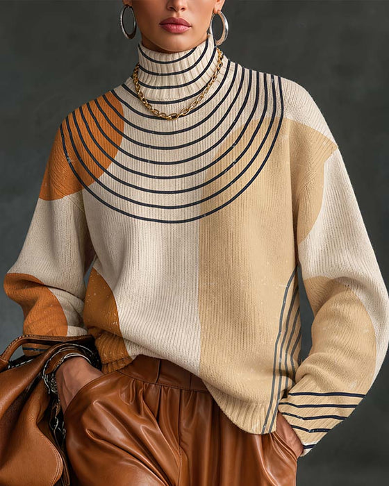 Pullover Geometrische Linie Farbblock Stehkragen