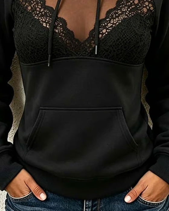 Kapuzenpullover Mesh Spitze Patchwork