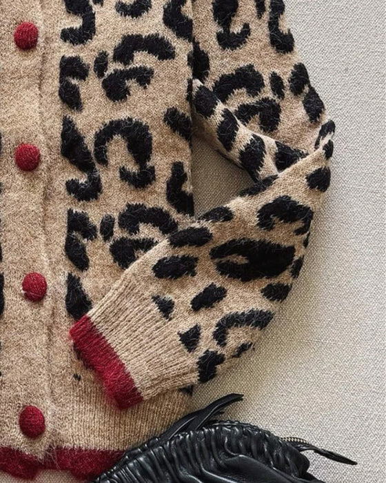 Cardigan Mode Leopard Jacquard Strick