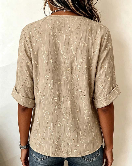Bluse Mini V-Ausschnitt Knopf Lässig