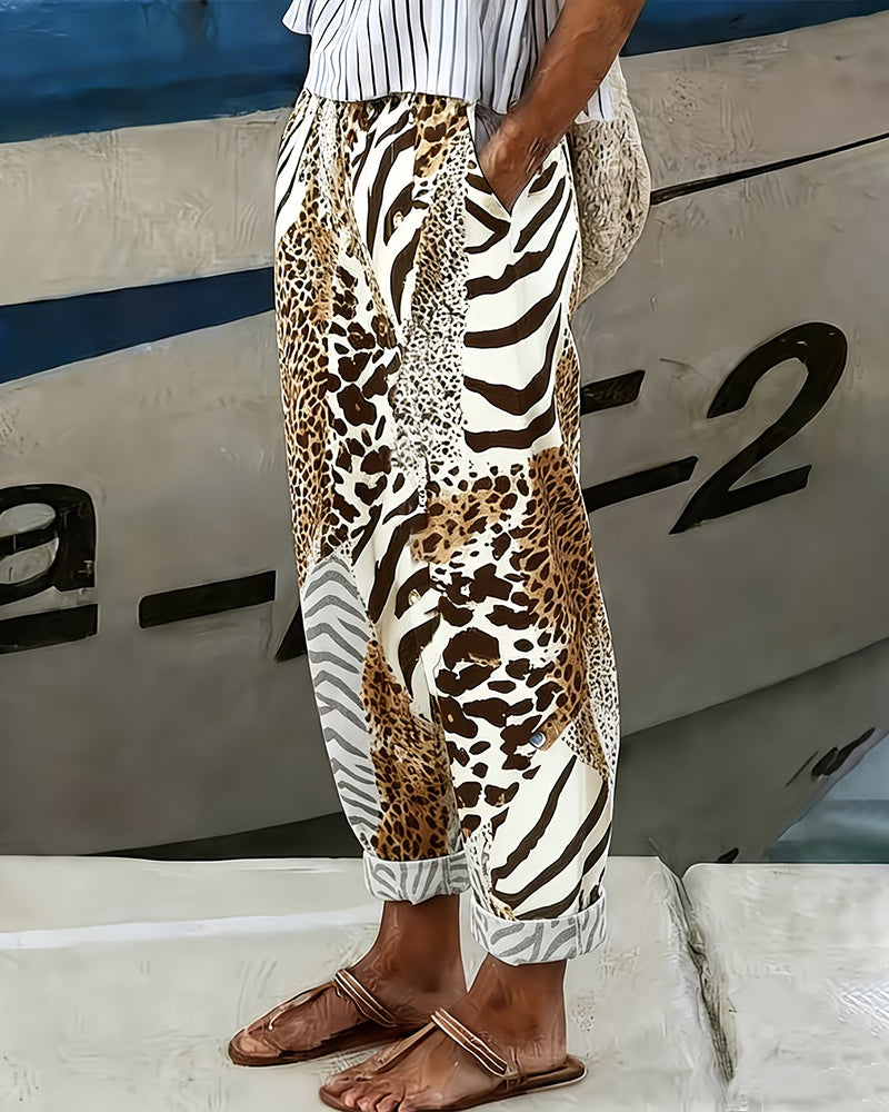 Hose Leopard Und Zebra Patchwork Freizeit Lang