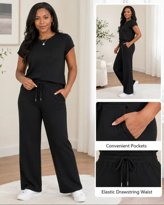 Set Einfarbig Kurzarm Und Lange Hose
