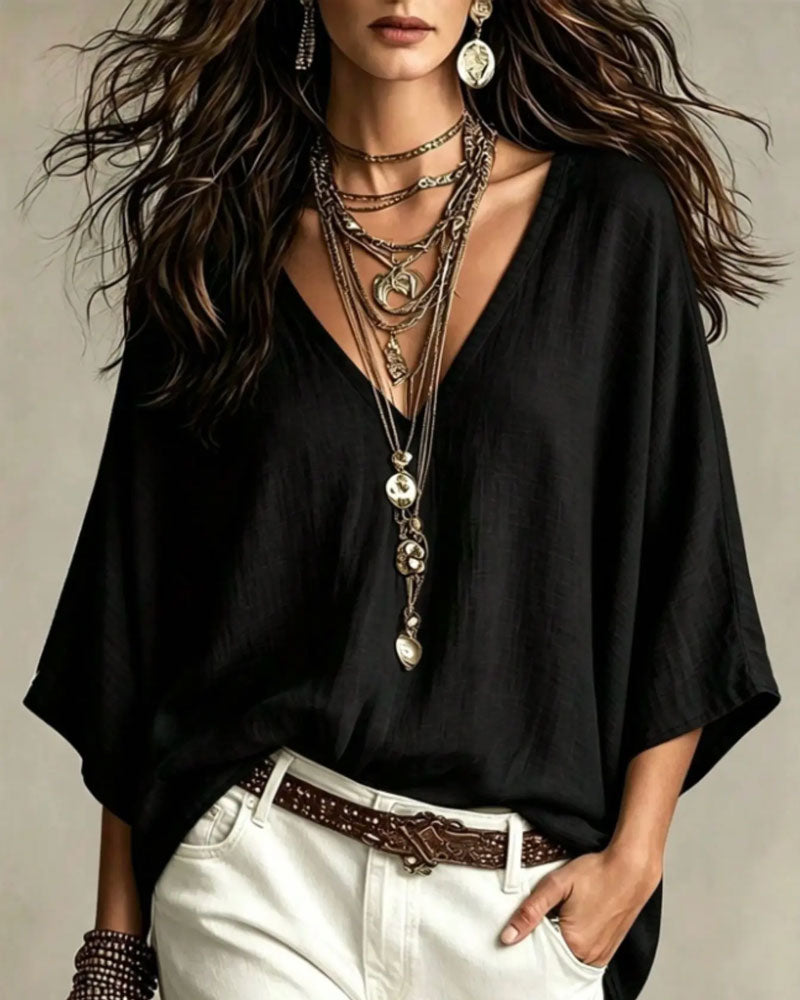 Blouse V-Ausschnitt Dreiviertelarm Locker