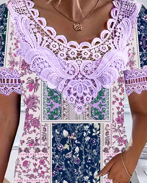 Bluse Blumenspitze Patchwork