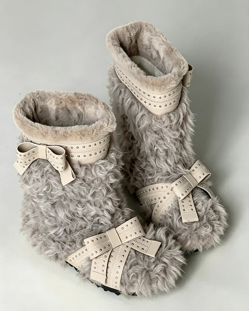Damenstiefel Pelzgefütterte Flache Schneestiefel