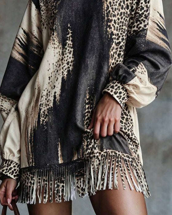Kleid Rollkragen Leopard Farbblock