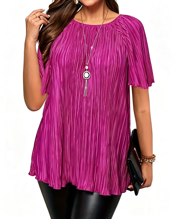T-Shirt Plus Size Uni Plissiert Kurzarm