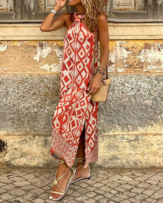 Kleid Halterausschnitt Bohemian Print