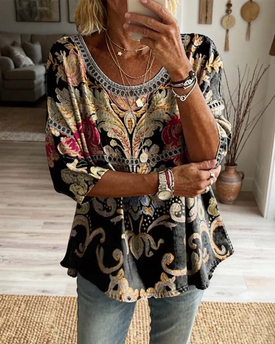 Bluse Bohemian durchbrochen bedruckt