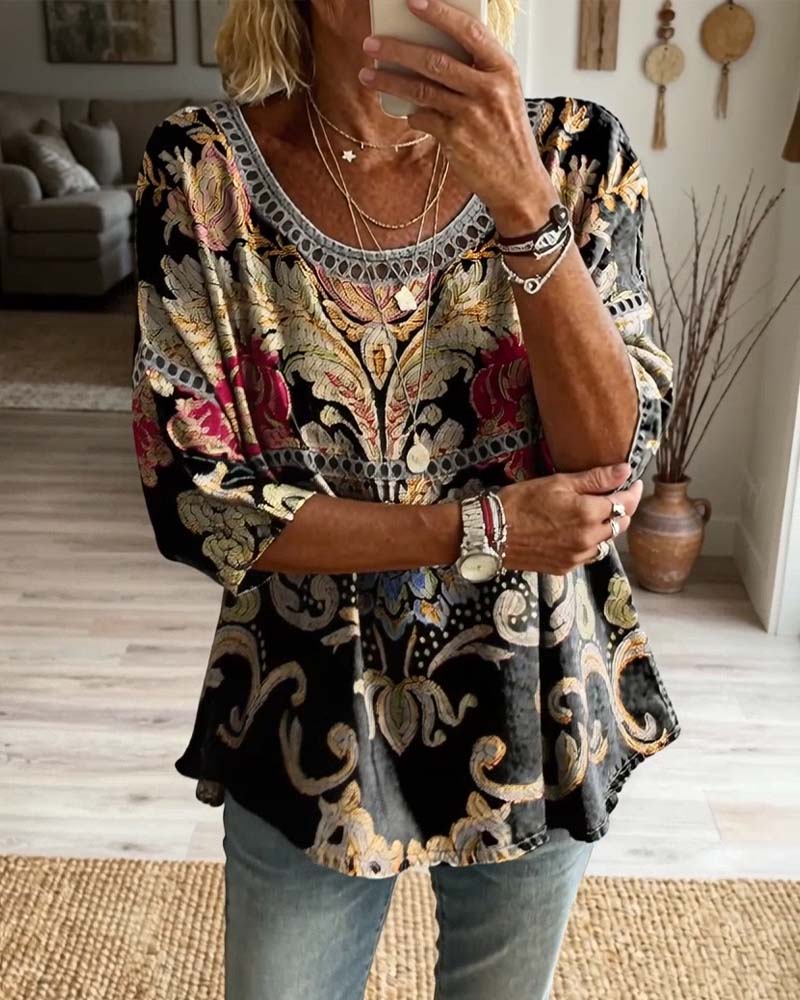 Bluse Bohemian durchbrochen bedruckt