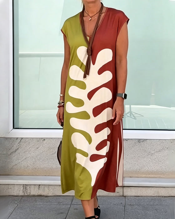 Kleid V-Ausschnitt Bedruckt