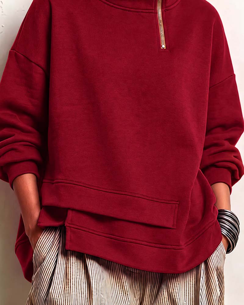 Sweatshirt Rollkragen Reißverschluss Unregelmäßig