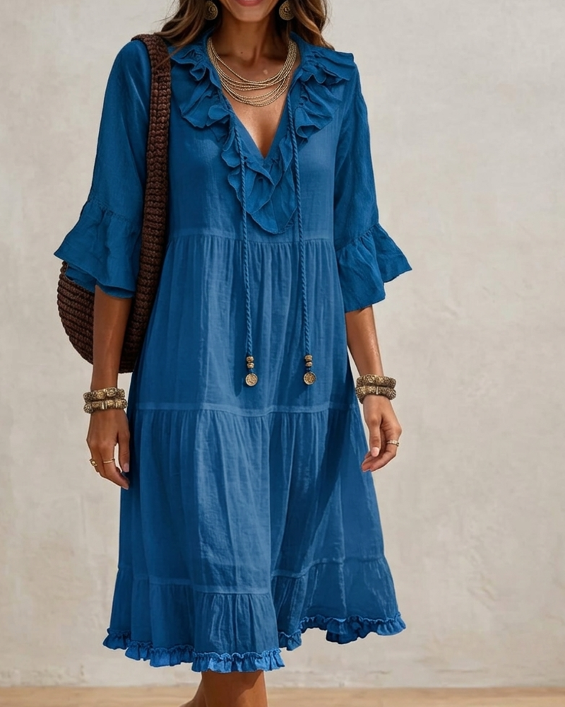 Kleid Rüsche V-Ausschnitt Trägerkleid