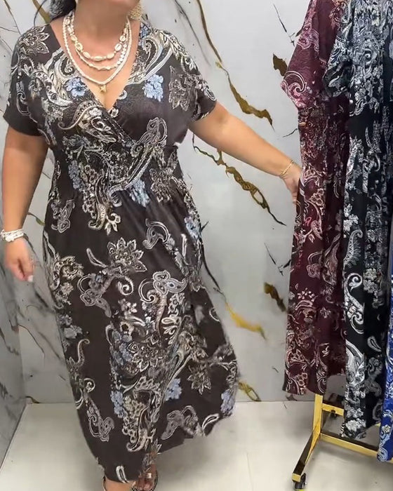 Kleid V-Ausschnitt Geblümt Tailliert Maxi