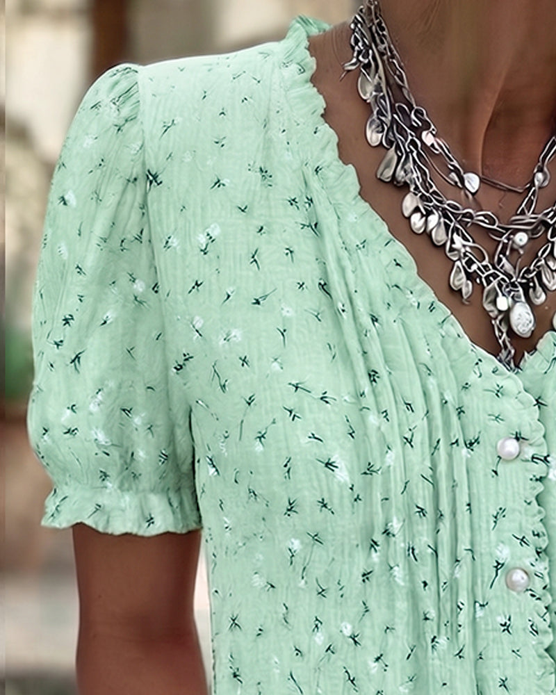 Bluse Puffärmel Blumenprint Kurzarm