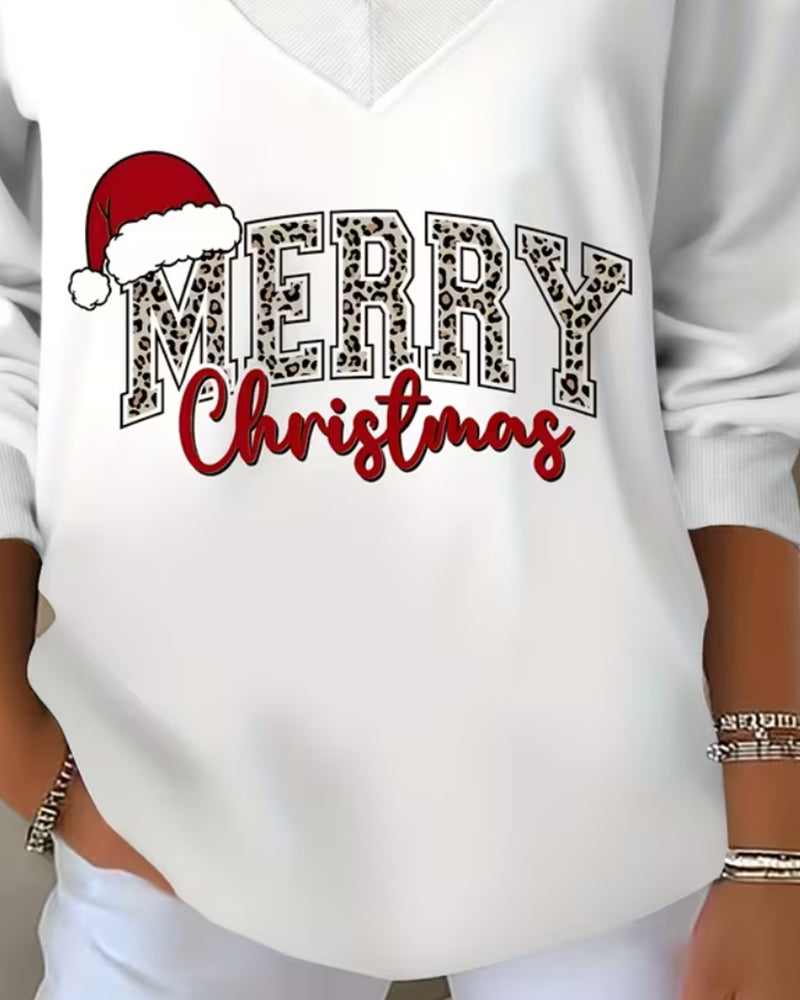 Sweatshirt V-Ausschnitt Weihnachtsprint