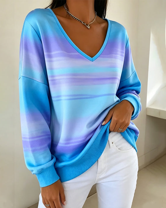 Sweatshirts V-Ausschnitt Langarm Ombre