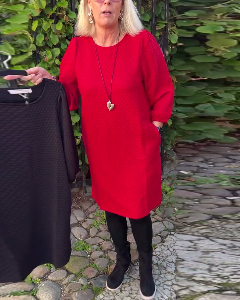 Lässiges Kleid in Volltonfarbe mit Rundhalsausschnitt