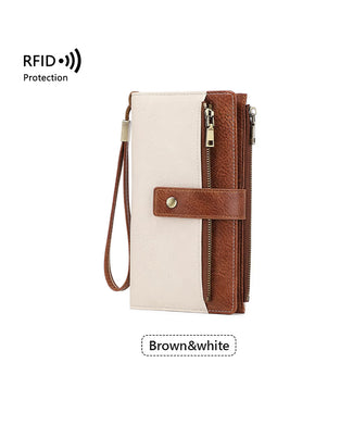 Damen-Langbörse, stilvolle Clutch, elegante einfarbige Lederbörse mit RFID-Schutz👛