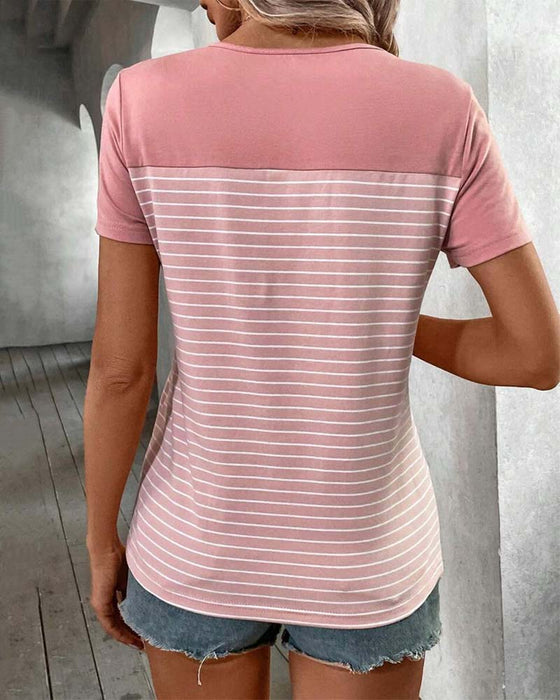 T-Shirt Kurzarm gestreift Kontrast