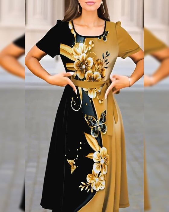 Kleid Farbblock Blumenprint