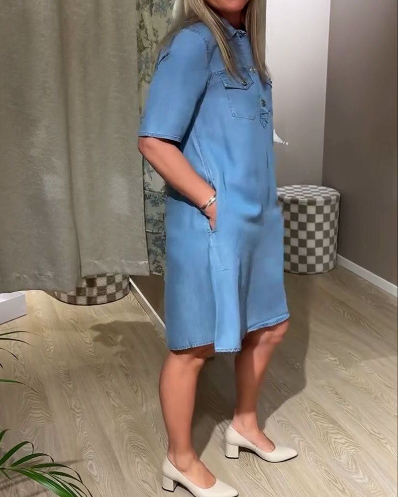 Kleid Denim Camp Kragen Knopf-Leiste Hemd