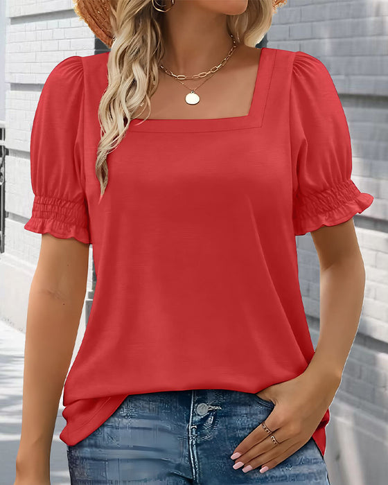 T-Shirt Einfarbig Puffärmel