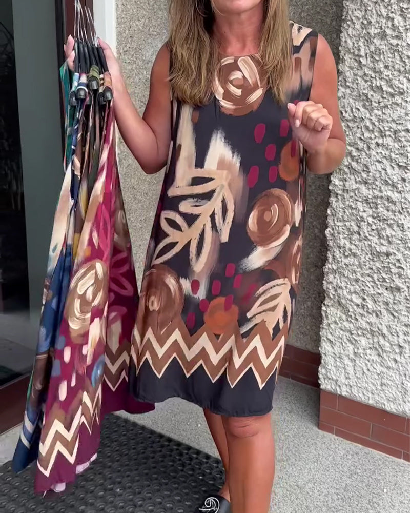 Kleid Abstrakt Blumig Ärmellos