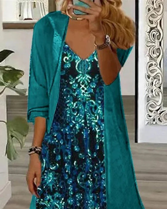 Set V-Ausschnitt Druck Unregelmäßig Cardigan