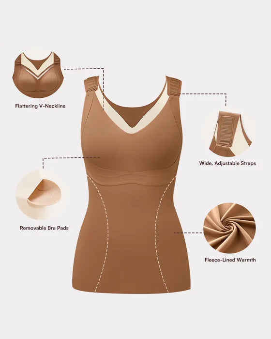 Top Damen 3-In-1 Leicht Eng Anliegend Weich Thermisch Shapewear Integrierter Bh