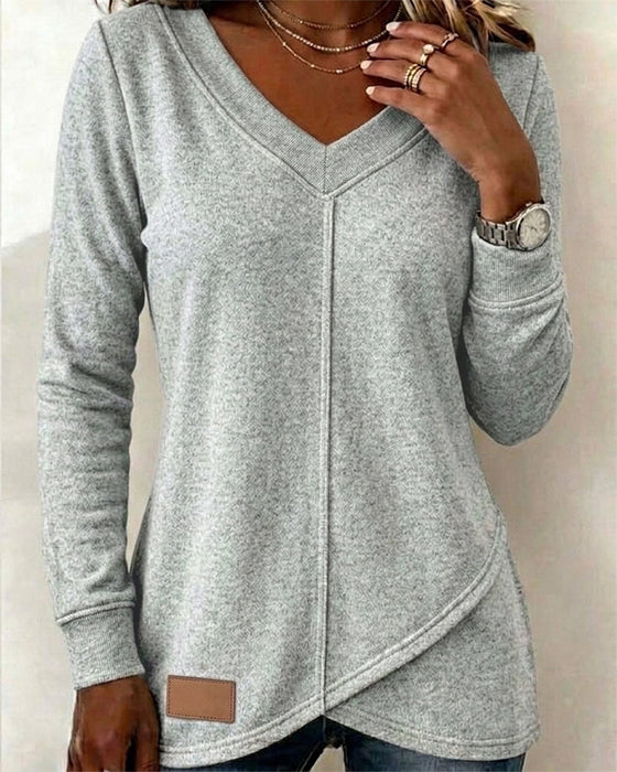 Sweatshirt V-Ausschnitt Langarm Kreuz Asymmetrisch