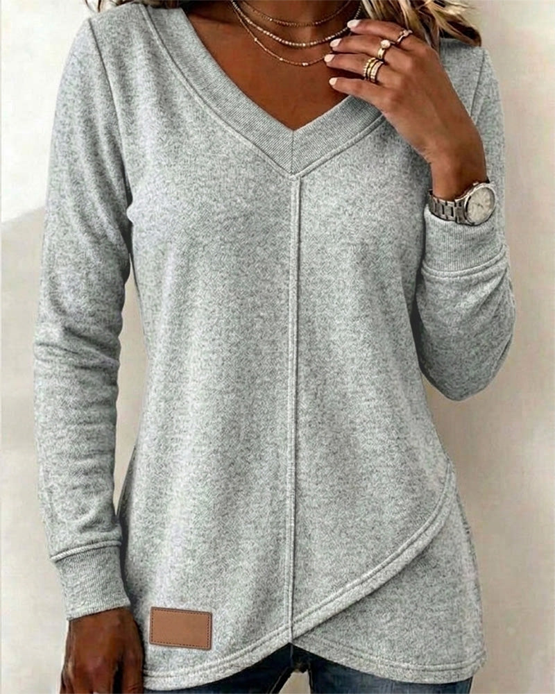 Sweatshirt V-Ausschnitt Langarm Kreuz Asymmetrisch