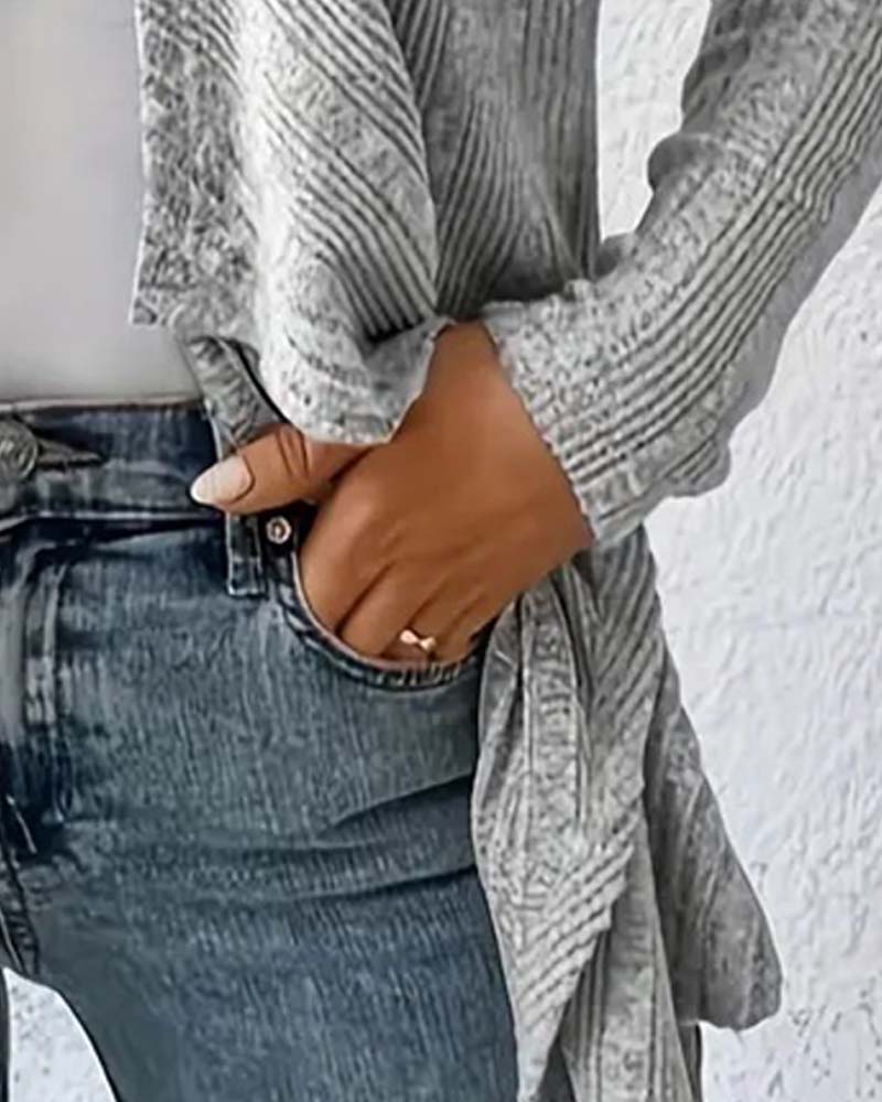 Cardigan Lässig Einfarbig Unregelmäßig
