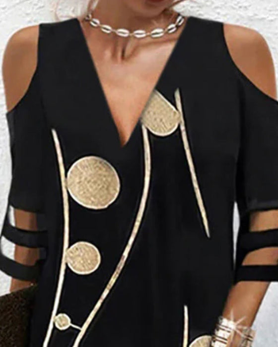 V-Ausschnitt-Off-Shoulder-Kleid Mit Spitzeneinsatz