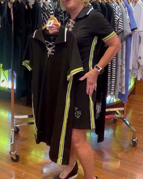 Kleid Revers Kontrast Schleife Gerade