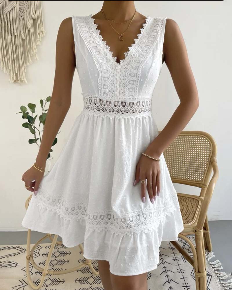 Kleid einfarbig Spitze rückenfrei