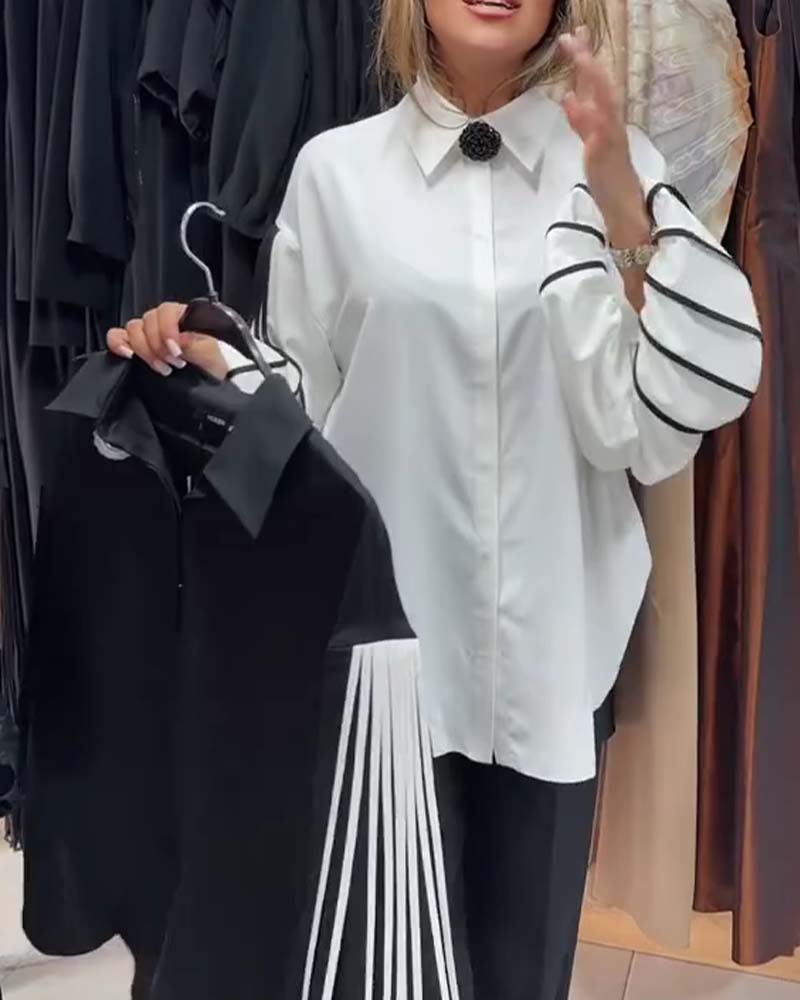 Hemd Kontrast Linie Langarm