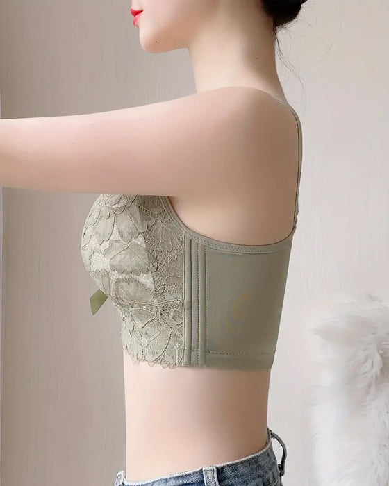 BH Elegant Voll Bedeckt Schleife Kontrast Spitze Push Up