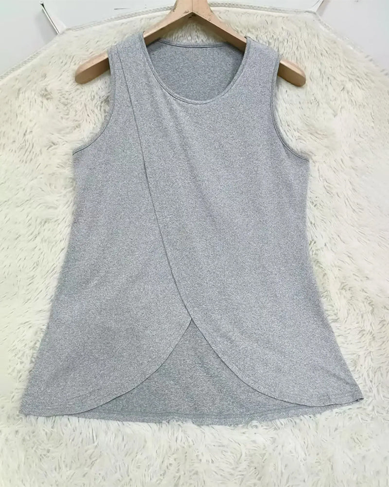 T-Shirt Einfarbig Kreuz Saum Ärmellos